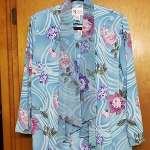 Floral Print Women's Blouse in Blue and Pink